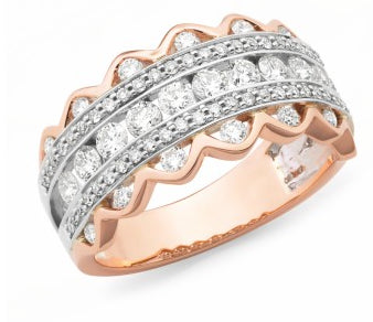 9ct Rose Gold and White Gold Diamond Cluster Ring